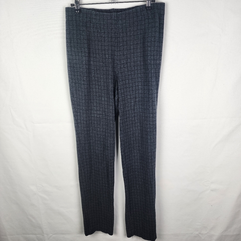 J. Jill Women Small Grey Windowpane Ponte Slim‎ Leg Pull On Pants Stretch Knit